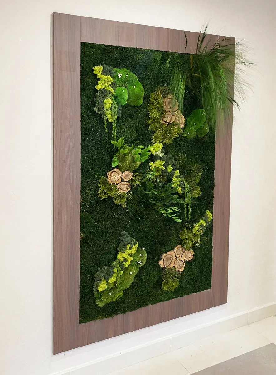 Tableau végétal en plantes stabilisées pour la décoration d’hall d’immeuble Kauffman and broad à Aix en Provence – Provence Alpes Cote d’Azur - L’art végétal au service de vos espaces intérieurs et extérieurs